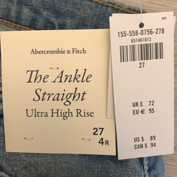 Abercrombie & Fitch Ultra High Rise Ankle Straight Jeans NWT 27W Light Wash - Picture 6 of 6
